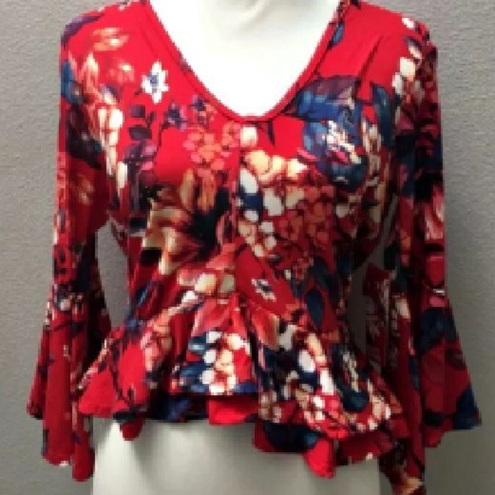 NWT's "Hot Kiss" Top w/Bell Sleeves and Peplum Waist-XL